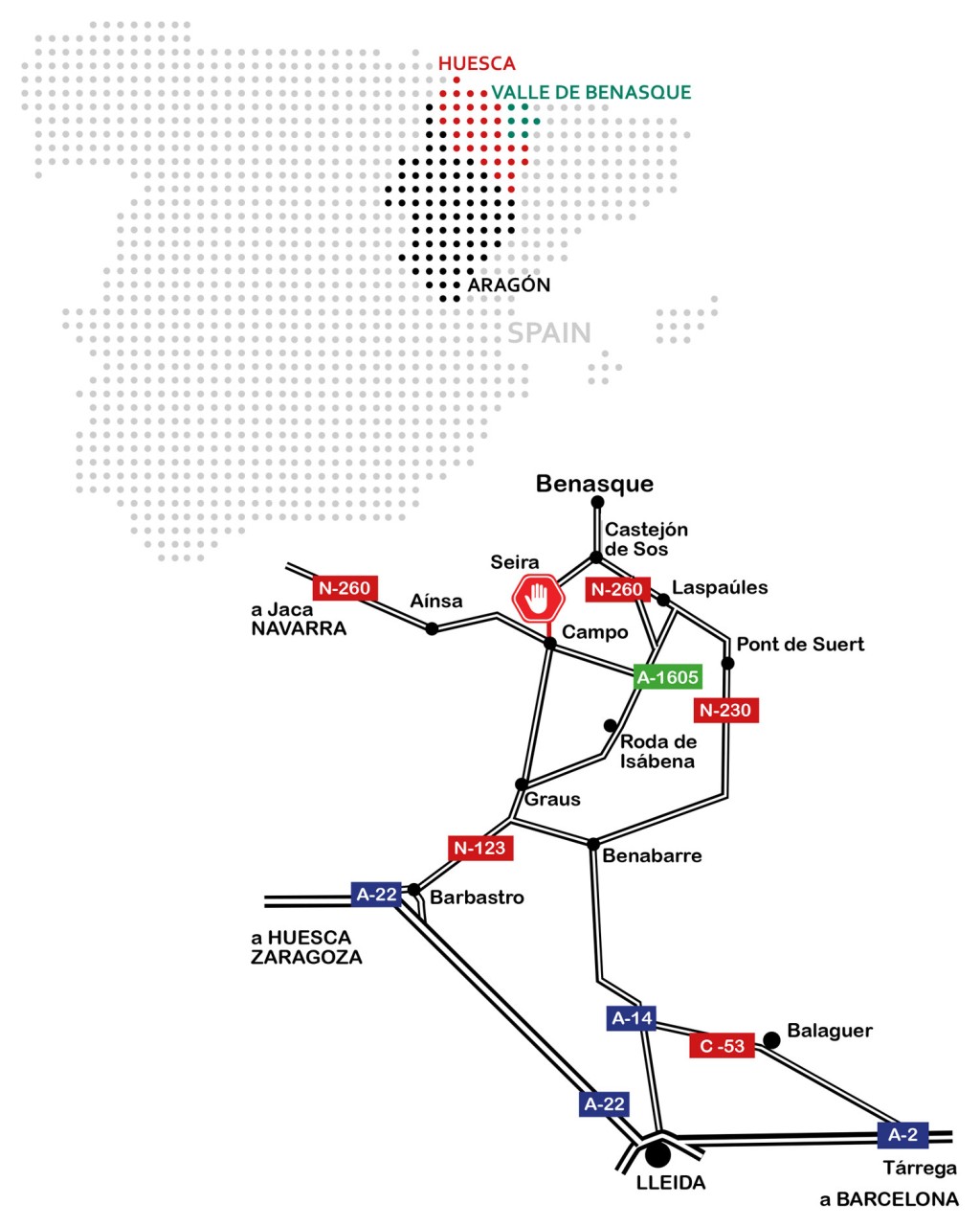 Mapa de acceso para cortes de carretera