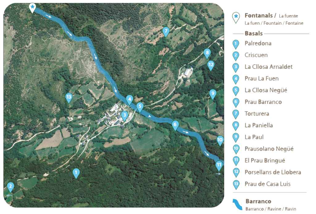 Plano con la ubicación de los basals de Eresué